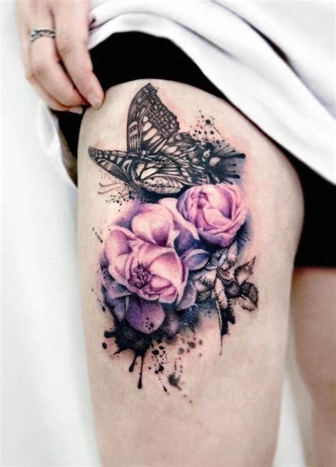 rose hip bum and thigh tattoos|66 Alluring Thigh Tattoos For Women With Meaning